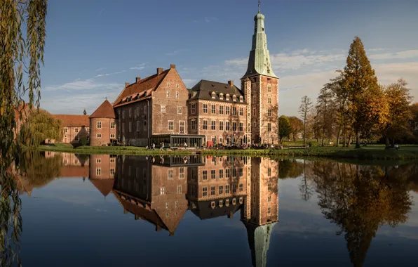 Картинка пруд, отражение, замок, Германия, Raesfeld