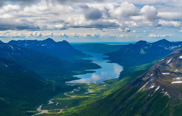 Облака, Горы, Панорама, США, Пейзаж, Katmai National Park, Парки