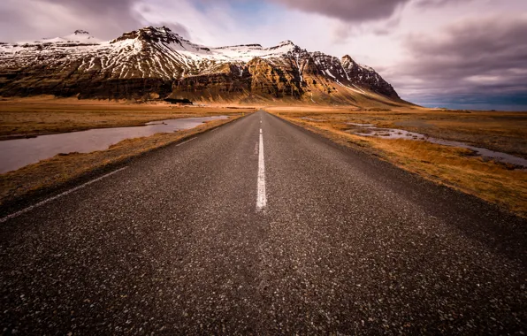 Дорога, снег, горы, Исландия, Auster-Skaftafellssysla, South Iceland, Scandinavia