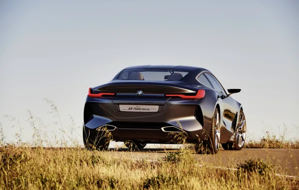 Картинка небо, трава, купе, BMW, сзади, 2017, 8-Series Concept