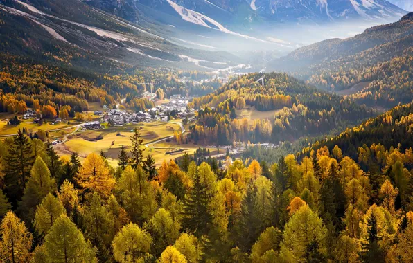 Осень, долина, Италия, Доломитовые Альпы