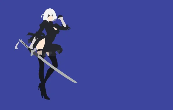 Робот, минимализм, меч, платье, блондинка, Nier Automata, Type B, Yorha No2