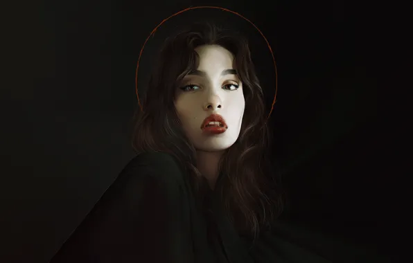 Девушка, Минимализм, Рисунок, Взгляд, Губы, Стиль, Лицо, Girl