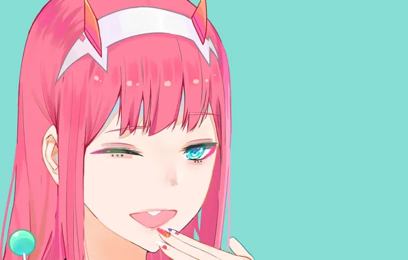 Девушка, лицо, улыбка, конфета, чупа чупс, 002, Darling In The Frankxx, Милый во Франксе