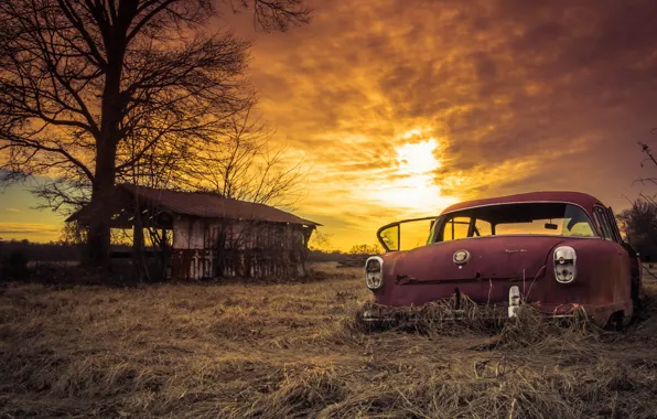 Картинка car, sunset, abandoned, rusty, sunday, sliders