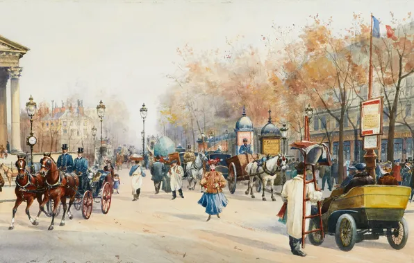 Картинка Франция, Париж, акварель, городской пейзаж, «Boulevard des Capucines», Anna Sofia Palm de Rosa