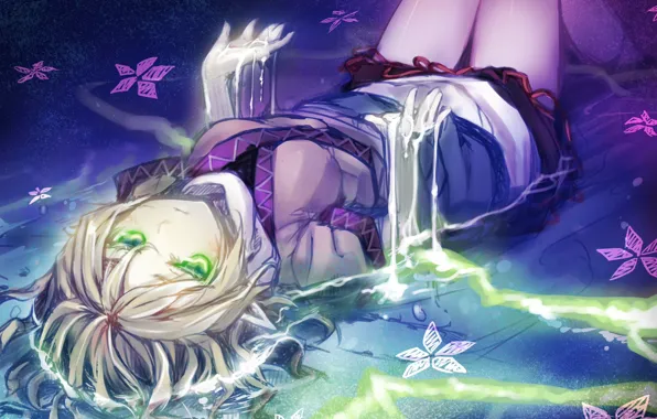 Взгляд, вода, девушка, поза, магия, лежит, touhou, art