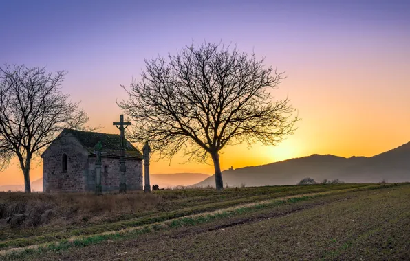 Картинка light, sunset, Chapelle Saint Jean-Dambach-la-Ville