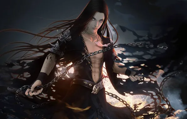 Картинка взгляд, цепь, парень