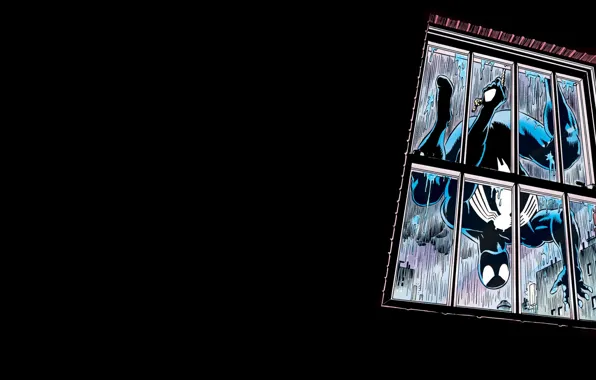 Rain, comics, window, venom, spider man, black suit