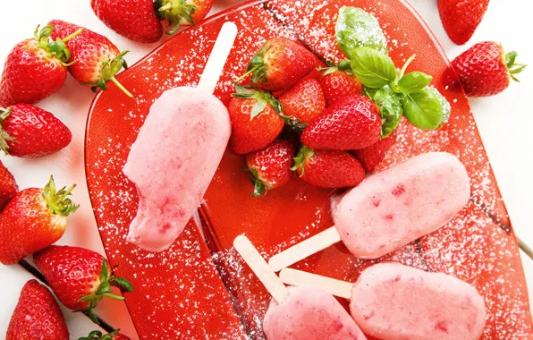 Картинка ягоды, клубника, мороженое, десерт, Strawberry, dessert, ice cream, фруктовый лед