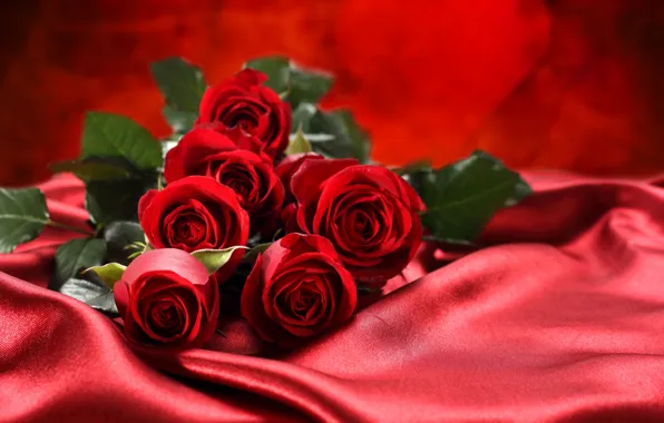 Картинка цветы, розы, букет, flowers, bouquet, roses, satin fabric, атласная ткань
