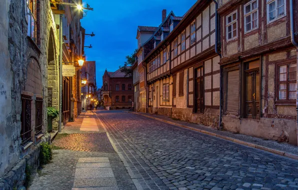 Улица, дома, вечер, Германия, Quedlinburg