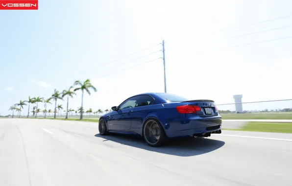 Дорога, синий, пальмы, бмв, скорость, BMW, blue, vossen