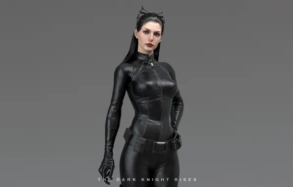 Девушка, костюм, ушки, супергерой, простой фон, Catwoman