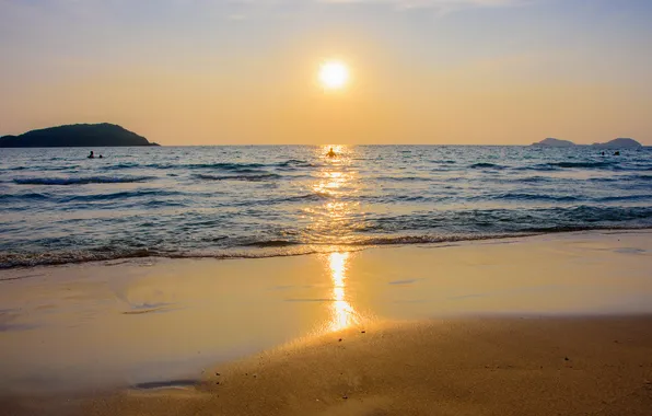 Песок, море, пляж, лето, закат, summer, beach, sea