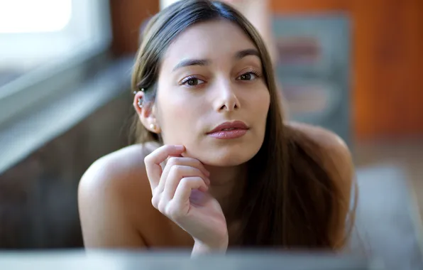 Long hair, model, brunette, gorgeous, photoshoot, posing, closeup, beautiful face
