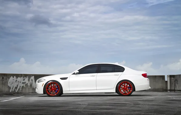 Картинка белый, BMW, БМВ, красные, профиль, red, wheels, диски