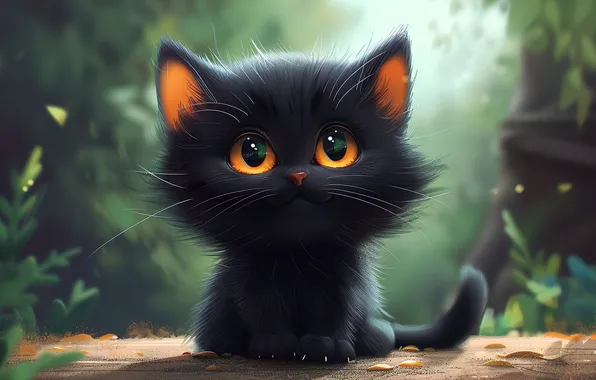 Кошка, взгляд, поза, котенок, мордашка, ИИ-арт, нейросеть
