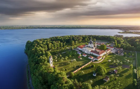Картинка landscape, monastery, lagoon, landmark, lietuva, lithuania, kaunas