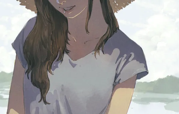 Картинка вода, девушка, шляпа