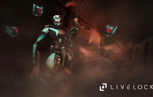 Gun, logo, game, weapon, woman, suit, PS4, Livelock