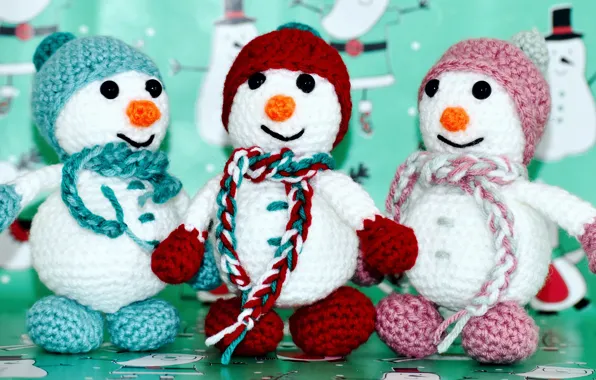 Зима, праздник, игрушка, игрушки, Рождество, три, Новый год, снеговики