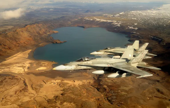 Картинка истребители, полёт, Исландия, Hornet, CF-18