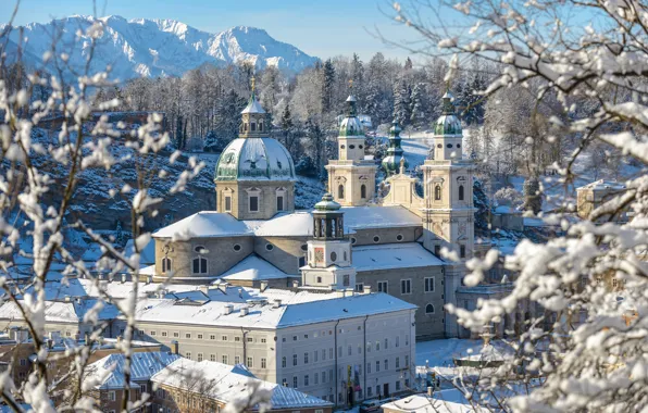 Дома, Зима, Горы, Деревья, Австрия, Снег, Winter, Snow