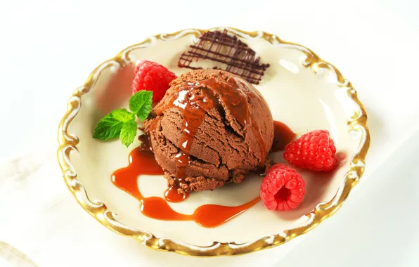 Ягоды, малина, шоколад, мороженое, chocolate, sweets, ice cream