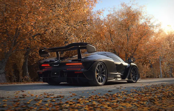 McLaren, Авто, Черный, Осень, Машина, Суперкар, Рендеринг, Senna