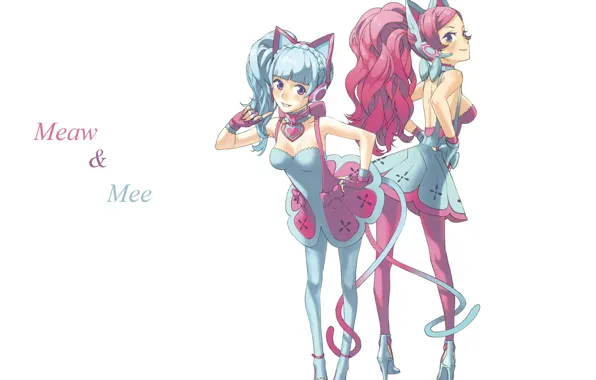 Декольте, корсет, vocaloid, голубые волосы, подруги, розовые волосы, вокалоиды, кошачьи ушки