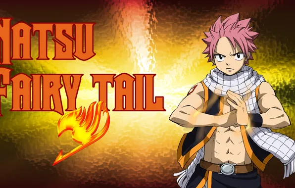 Огонь, аниме, арт, парень, Fairy Tail, Нацу, Хвост феи, Драгнил