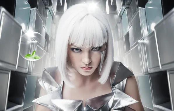 Взгляд, арт, белые волосы, Space girl