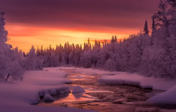 Картинка зима, закат, вечер