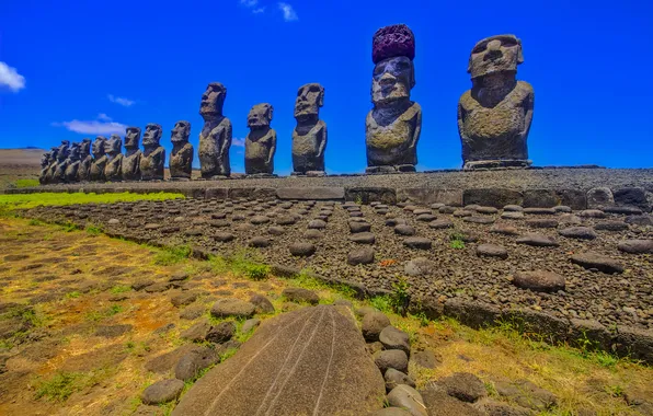 Небо, остров Пасхи, статуя, Чили, Рапа-Нуи, моаи