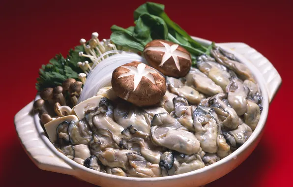 Картинка зелень, грибы, морепродукты, mushrooms, моллюски, greens, noodles, clam