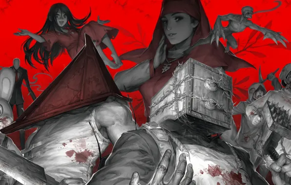 Red, blood, club, Resident Evil, assasin, machete, monsters, Silent Hill