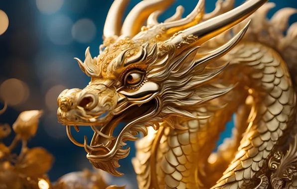 Картинка дракон, colorful, Новый год, golden, золотой, symbol, китайский, символ года