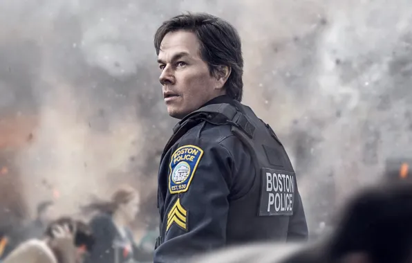 Cinema, chaos, man, movie, film, Mark Wahlberg, cop, uniform