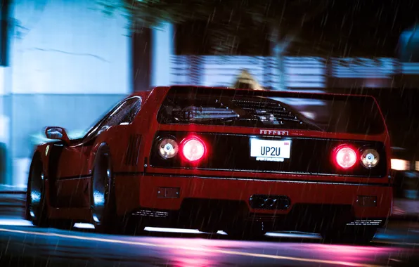 Авто, Машина, Дождь, Ferrari, F40, Рендеринг, Ferrari F40, Ferrari F-40