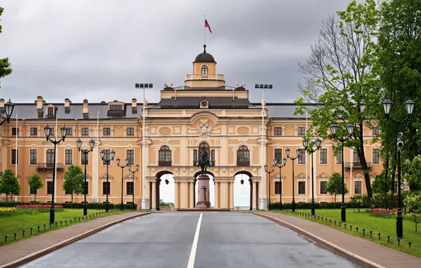 Дорога, улица, здание, фонари, арка, Санкт Петербург, Constantine Palace