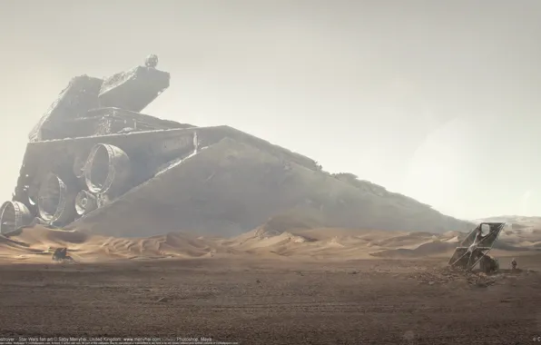 Картинка планета, космический корабль, crashed star destroyer, Star Wars Fan Art