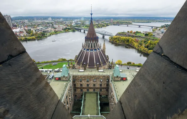 Мост, река, Канада, панорама, Оттава, Башня Мира