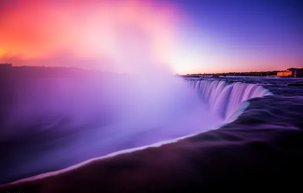 Картинка пейзаж, природа, рассвет, водопад, ниагарский водопад