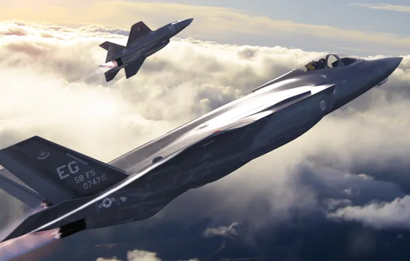 Картинка авиация, истребитель, арт, бомбардировщик, самолёт, американский, Lightning II, F-35