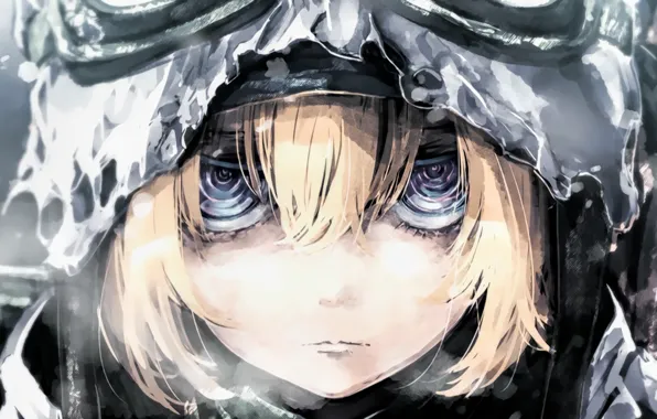 Картинка girl, soldier, rain, military, war, eyes, anime, blonde