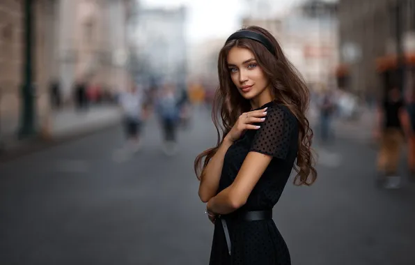Лето, взгляд, девушка, город, поза, улица, модель, макияж