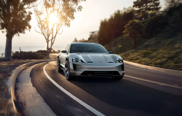 Concept, закат, Porsche, 2018, Mission E, Cross Turismo
