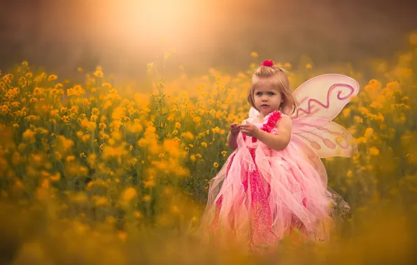 Цветы, бабочка, крылья, девочка
